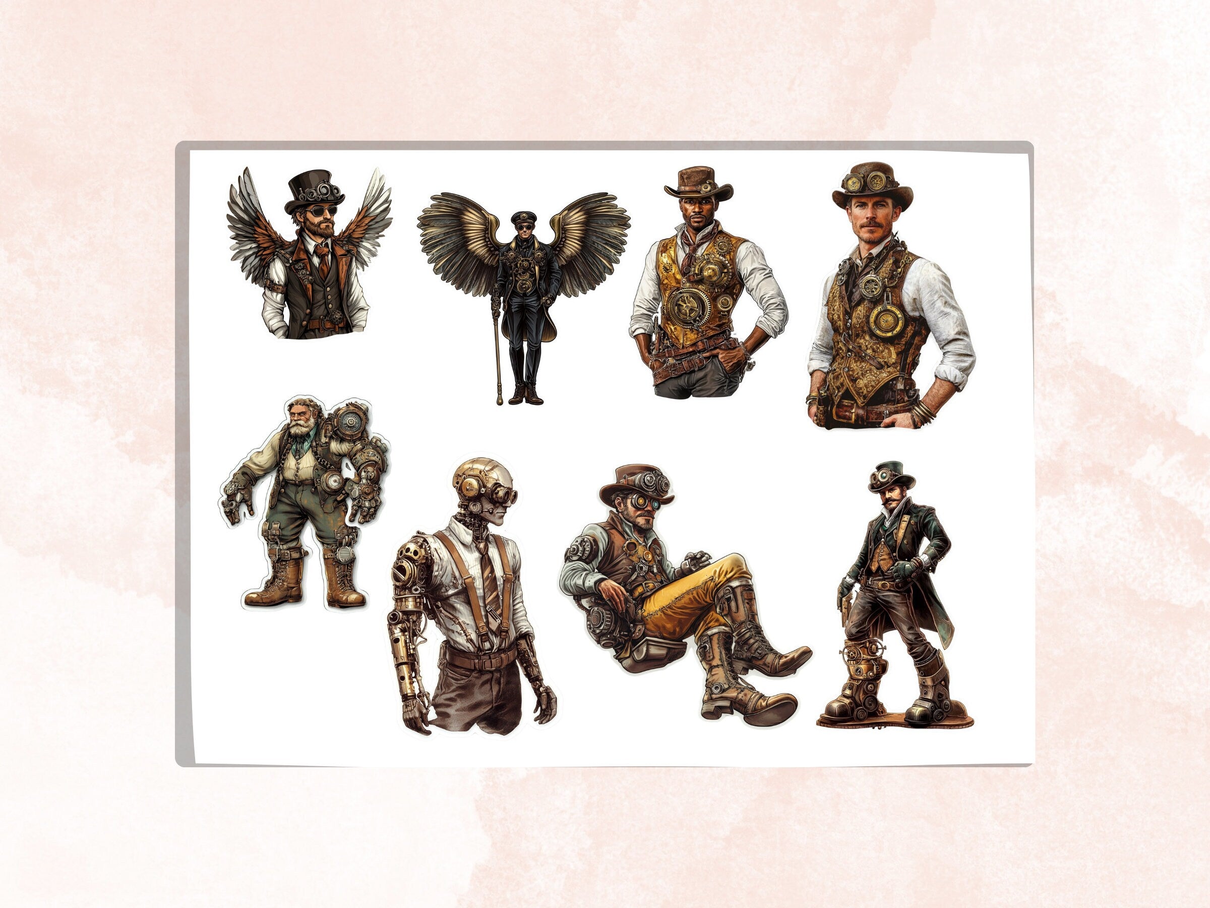 Whimsical Steampunk Gentlemen Fussy Cut Pages, Vintage Man Fussy Cut Ephemera Sheet, Steampunk Journal Add On Kit, Mixed Media Collage Sheet