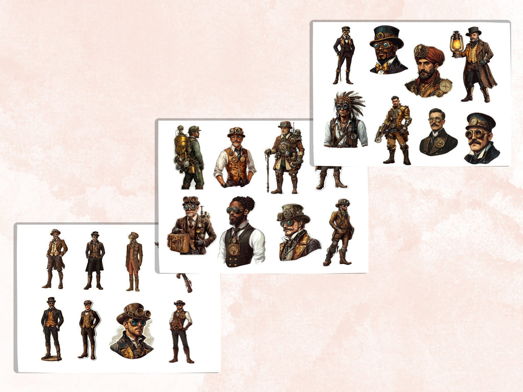 Whimsical Steampunk Gentlemen Fussy Cut Pages, Vintage Man Fussy Cut Ephemera Sheet, Steampunk Journal Add On Kit, Mixed Media Collage Sheet