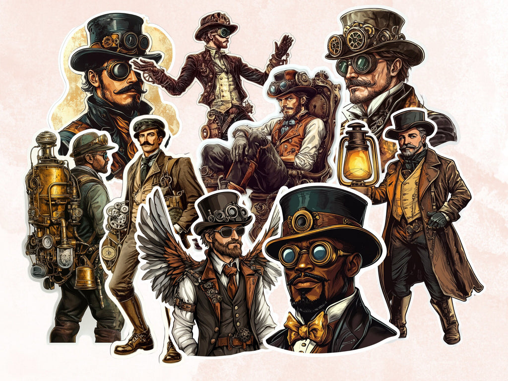 Whimsical Steampunk Gentlemen Fussy Cut Pages, Vintage Man Fussy Cut Ephemera Sheet, Steampunk Journal Add On Kit, Mixed Media Collage Sheet