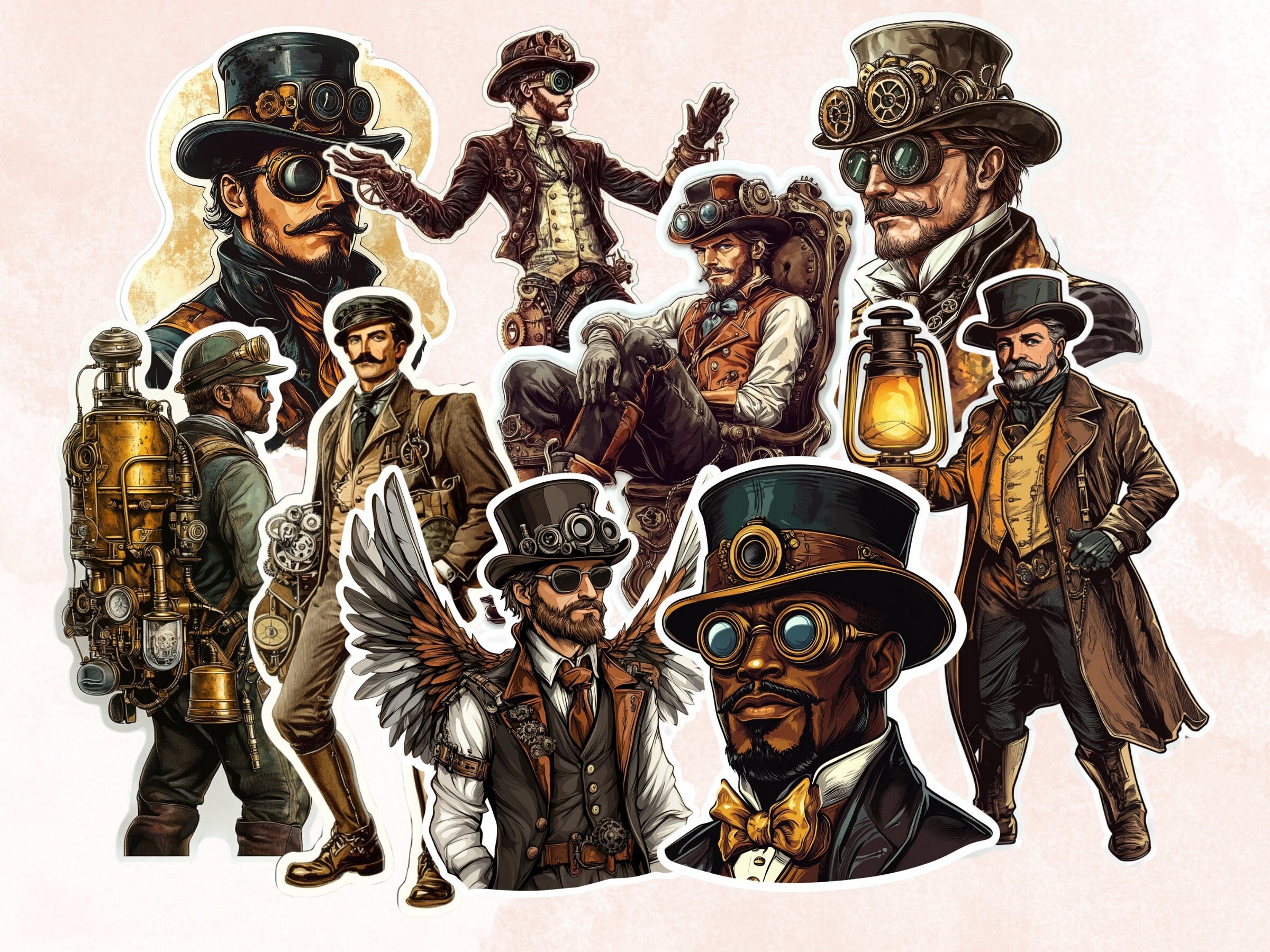 Whimsical Steampunk Gentlemen Fussy Cut Pages, Vintage Man Fussy Cut Ephemera Sheet, Steampunk Journal Add On Kit, Mixed Media Collage Sheet