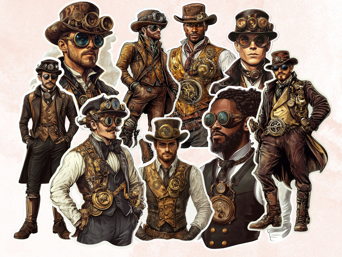 Whimsical Steampunk Gentlemen Fussy Cut Pages, Vintage Man Fussy Cut Ephemera Sheet, Steampunk Journal Add On Kit, Mixed Media Collage Sheet