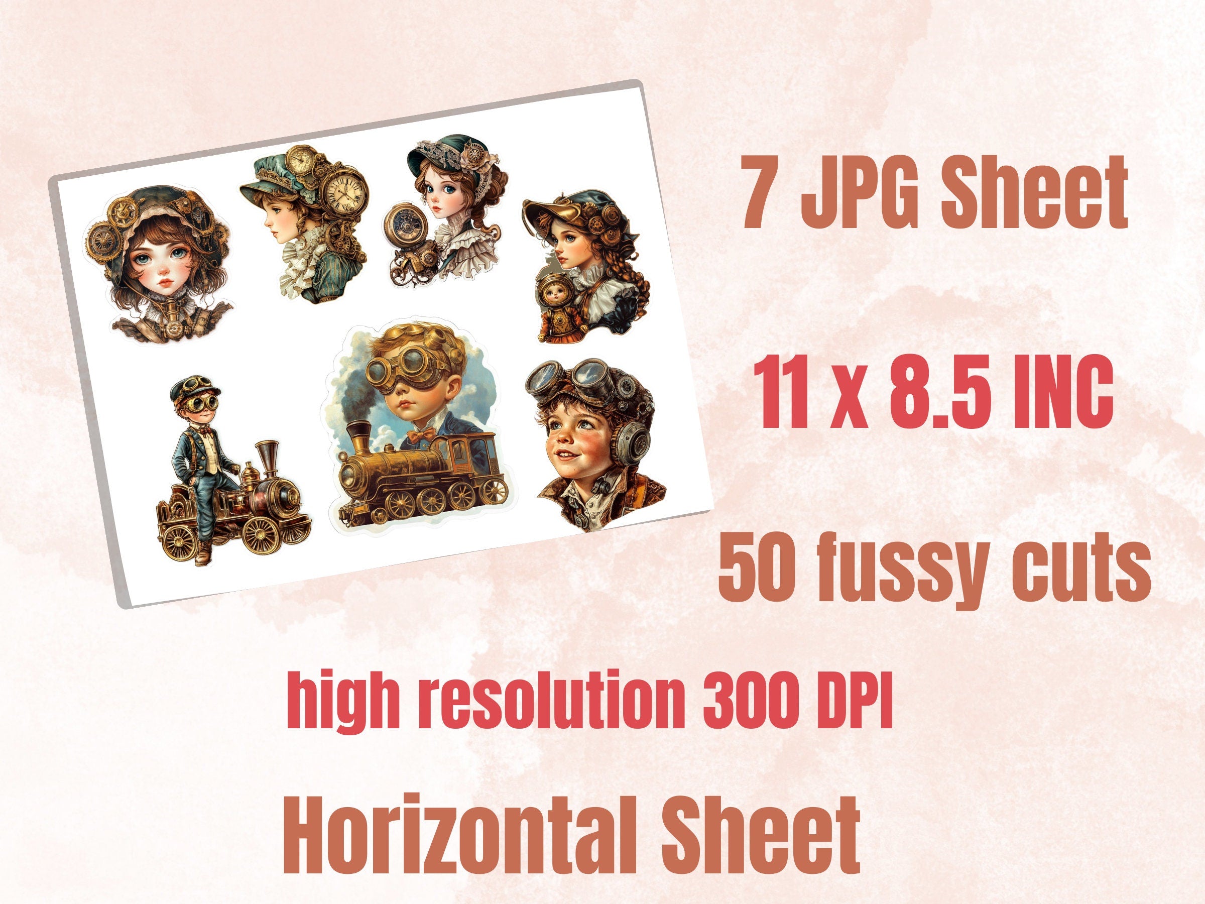 Whimsical Steampunk Kids Fussy Cut Pages, Vintage Kids Fussy Cut Ephemera Sheet, Steampunk Journal Add On Kit, Mixed Media Collage Sheet