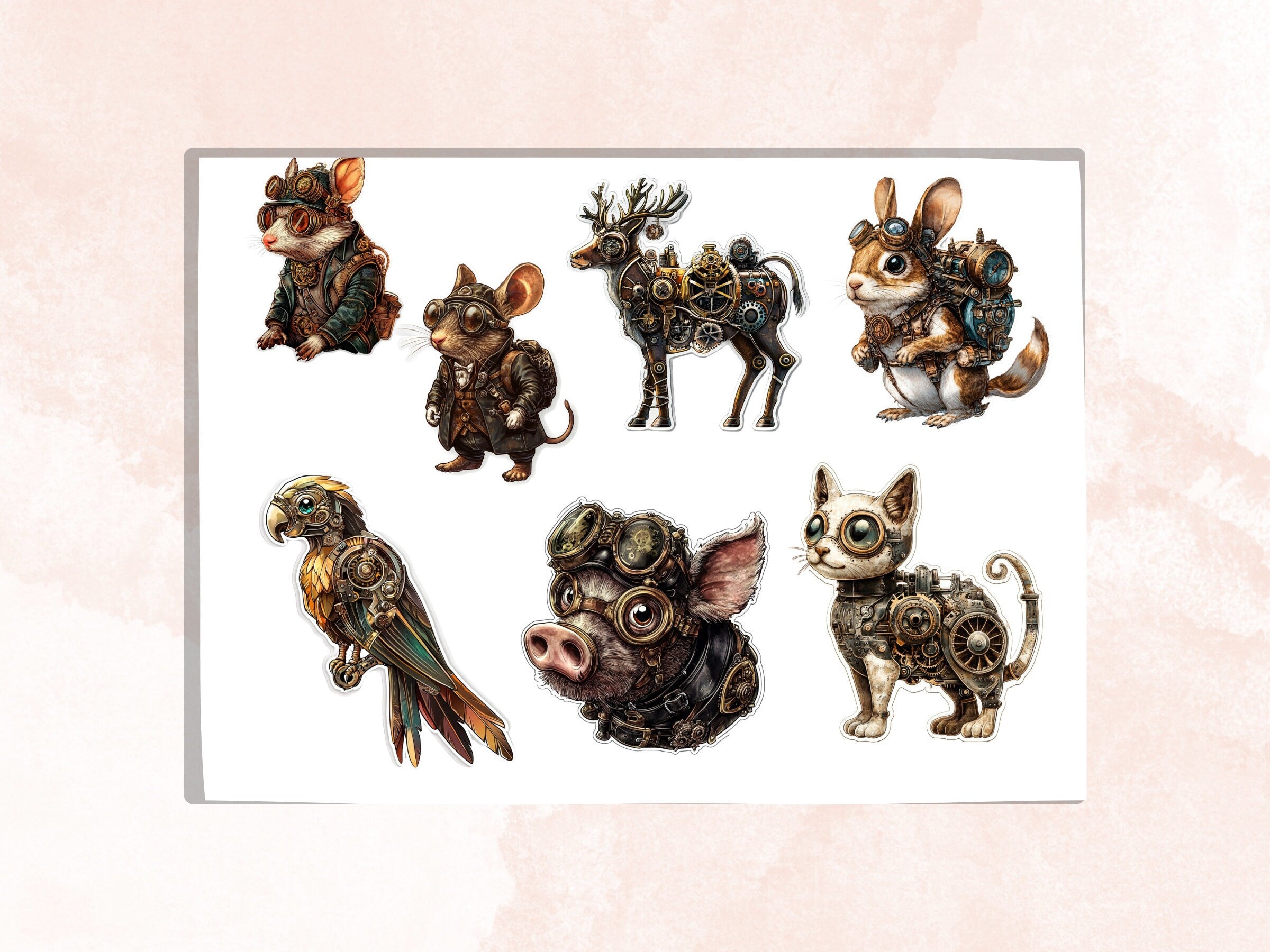 Steampunk Animals Fussy Cut Pages, Vintage Animal Fussy Cut Ephemera Sheet, Cute Steampunk Journal Add On Kit, Mixed Media Collage Sheet
