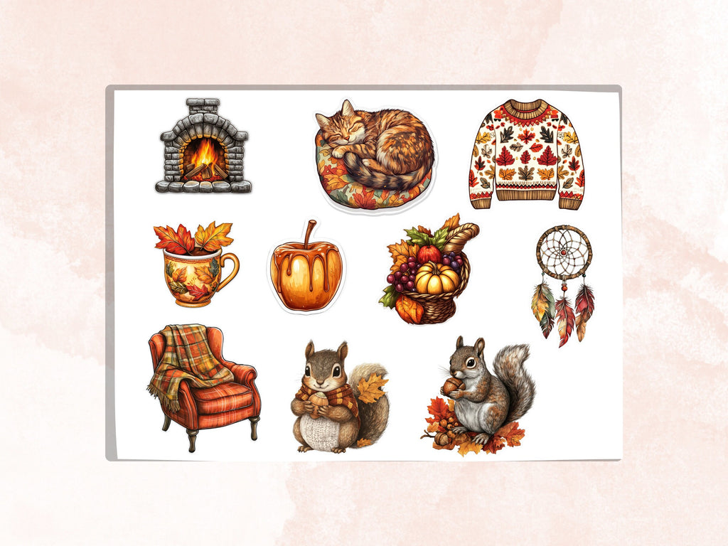 Cozy Fall Bundle Fussy Cut Pages, Vintage Autumn Fussy Cut Ephemera, Rustic Fall Add On Journal Kit, Cozy Scrapbooking, Fall Sticker Set