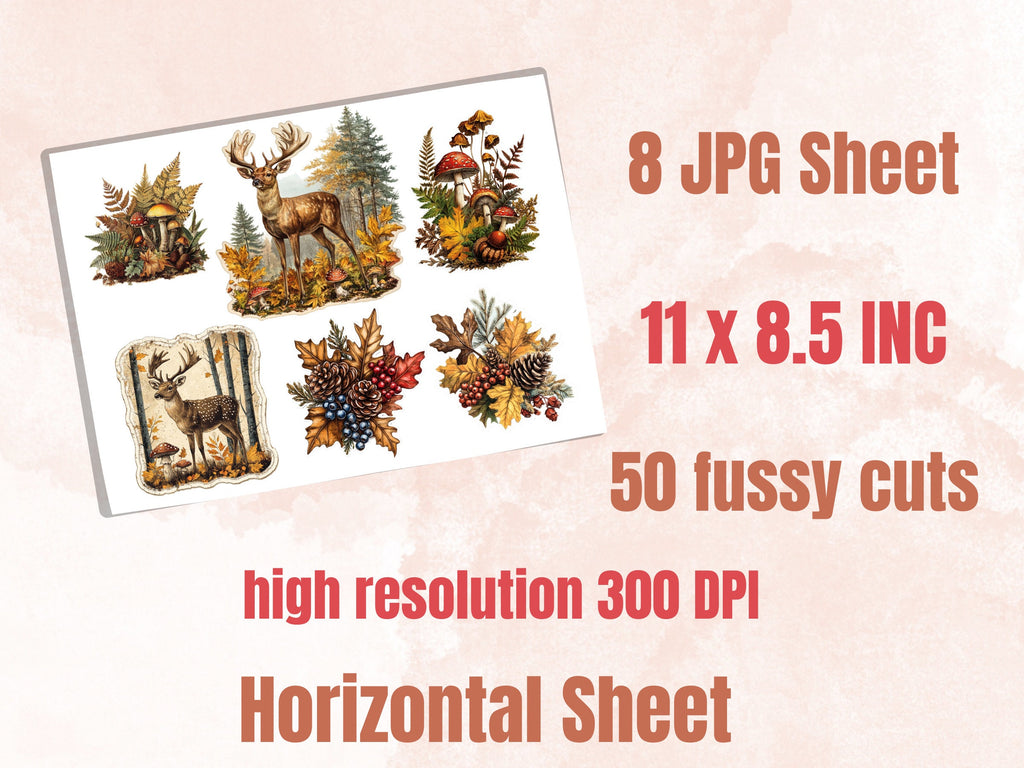 Fall Woodland Fussy Cut Pages, Vintage Autumn Forest Fussy Cut Ephemera, Rustic Fall Add On Journal Kit, Cozy Scrapbooking, Fall Sticker Set