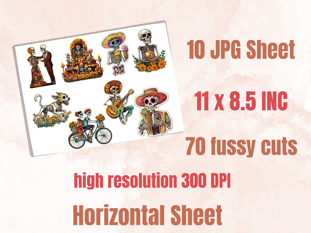 Day of the Dead Fussy Cut Pages, Dia de Los Muertos Fussy Cut, La Catrina Add On Journal Kit, Mexican Scrapbooking, Floral Skull Sticker Set