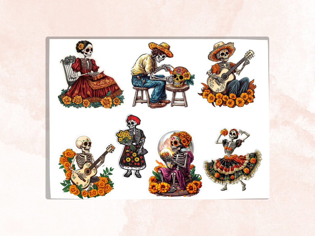 Day of the Dead Fussy Cut Pages, Dia de Los Muertos Fussy Cut, La Catrina Add On Journal Kit, Mexican Scrapbooking, Floral Skull Sticker Set