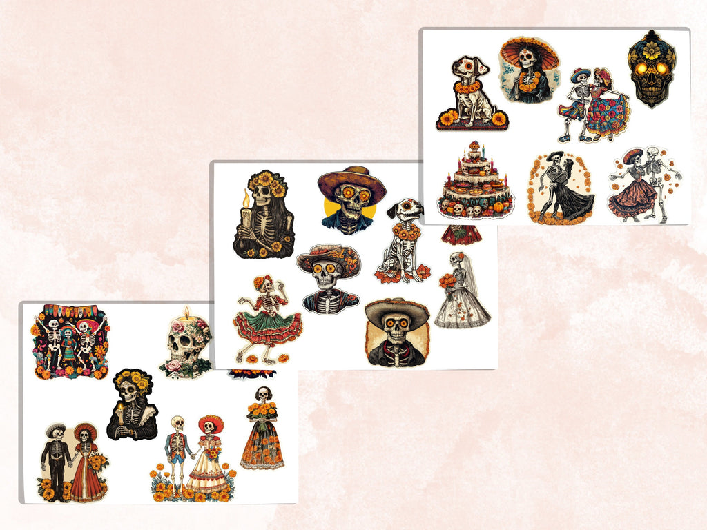Day of the Dead Fussy Cut Pages, Dia de Los Muertos Fussy Cut, La Catrina Add On Journal Kit, Mexican Scrapbooking, Floral Skull Sticker Set