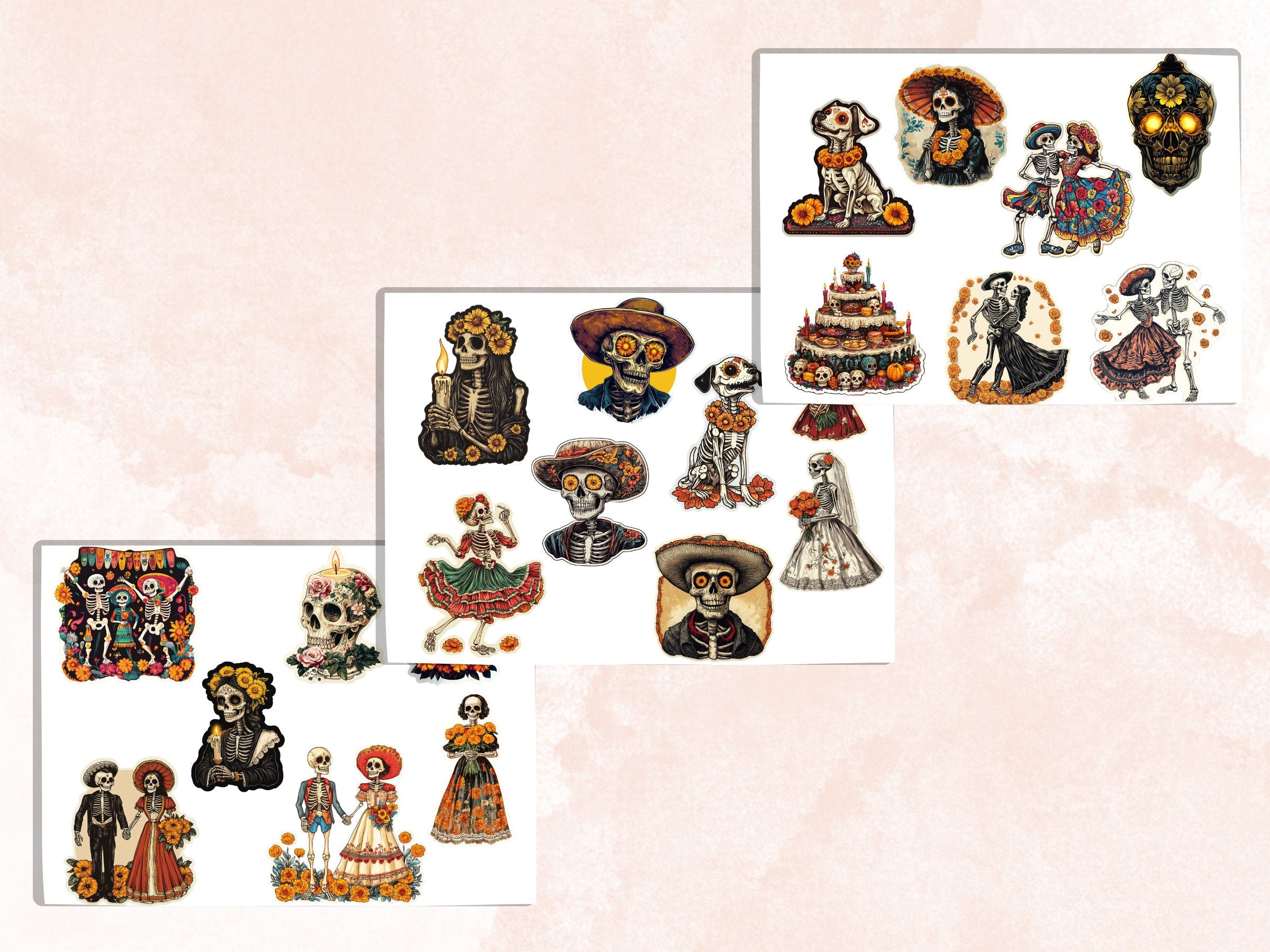 Day of the Dead Fussy Cut Pages, Dia de Los Muertos Fussy Cut, La Catrina Add On Journal Kit, Mexican Scrapbooking, Floral Skull Sticker Set