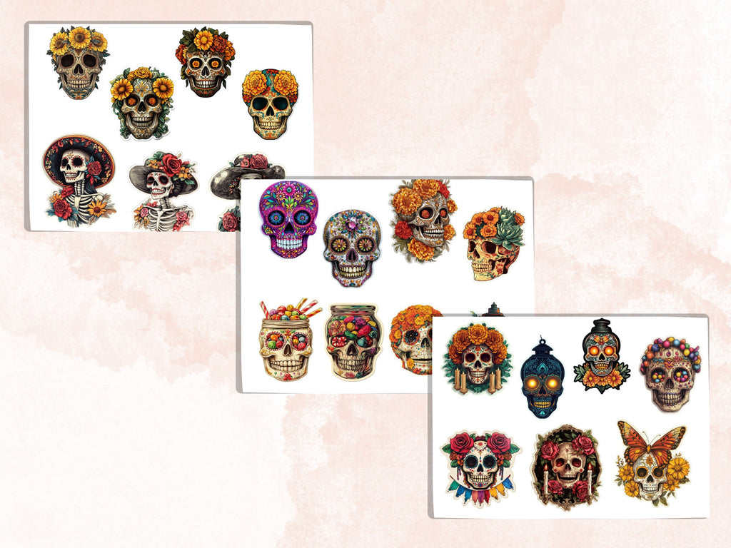 Sugar Skull Fussy Cut Pages, Floral Skull Fussy Cut Ephemera, Fantasy Add On Journal Kit, Dia de Los Muertos Scrapbooking, Skull Sticker