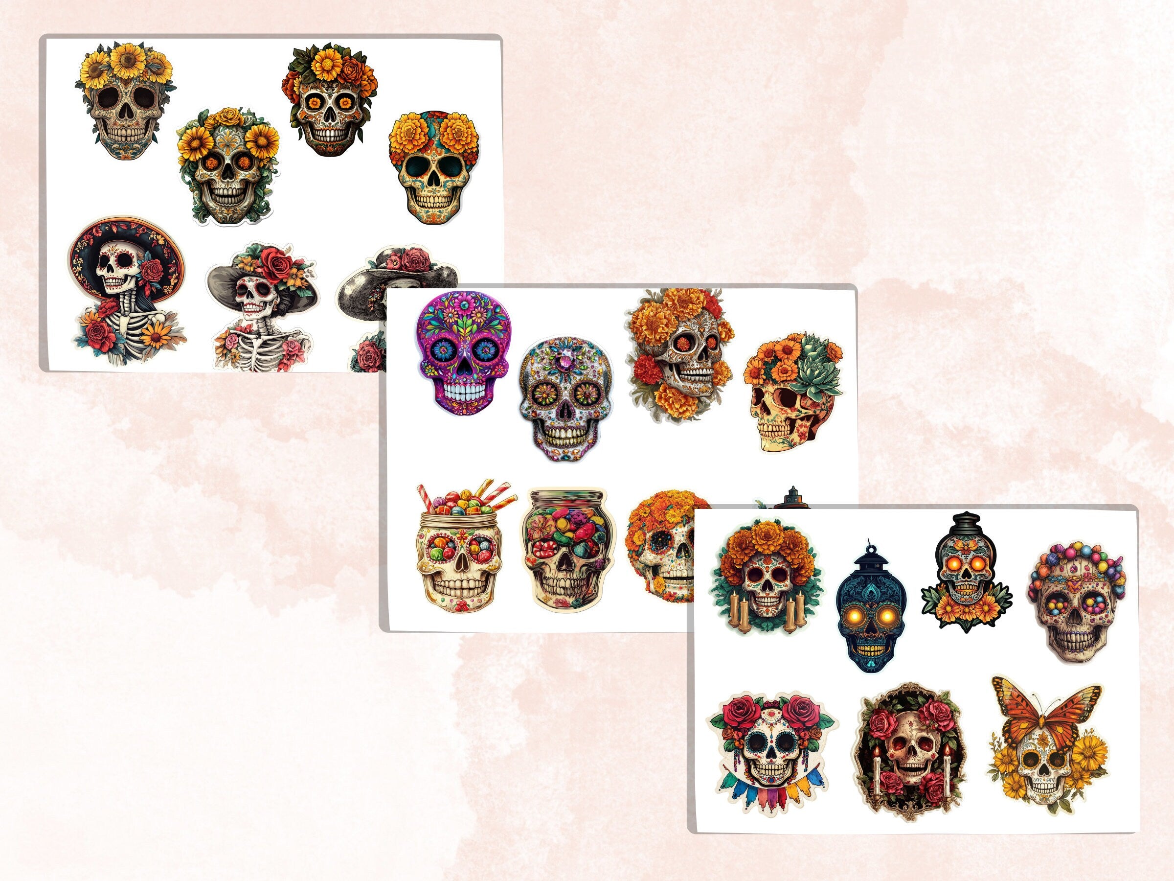 Sugar Skull Fussy Cut Pages, Floral Skull Fussy Cut Ephemera, Fantasy Add On Journal Kit, Dia de Los Muertos Scrapbooking, Skull Sticker