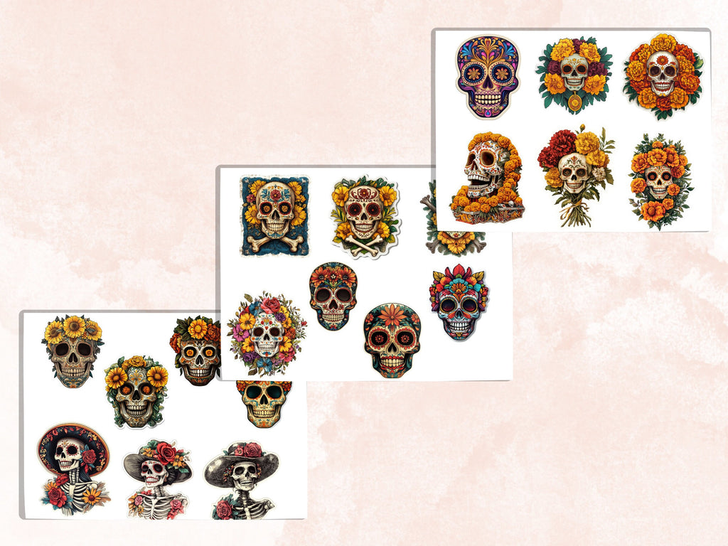 Sugar Skull Fussy Cut Pages, Floral Skull Fussy Cut Ephemera, Fantasy Add On Journal Kit, Dia de Los Muertos Scrapbooking, Skull Sticker