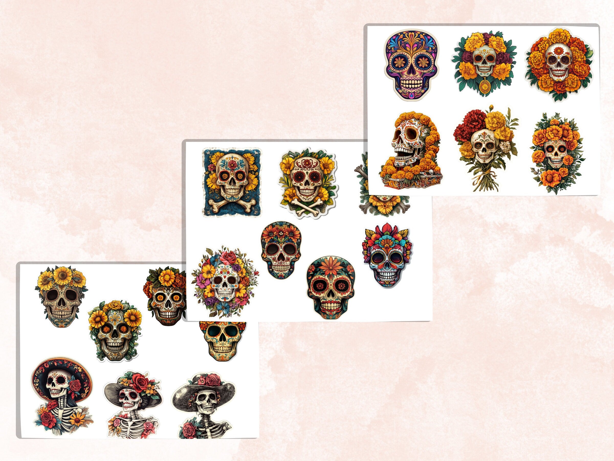 Sugar Skull Fussy Cut Pages, Floral Skull Fussy Cut Ephemera, Fantasy Add On Journal Kit, Dia de Los Muertos Scrapbooking, Skull Sticker