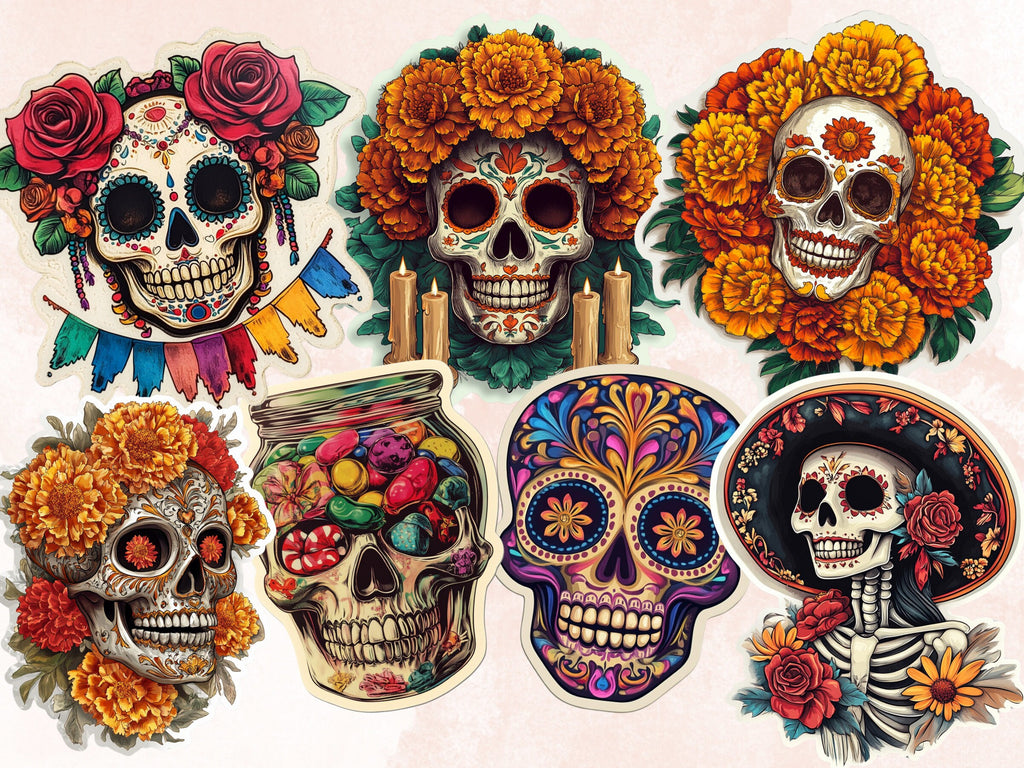 Sugar Skull Fussy Cut Pages, Floral Skull Fussy Cut Ephemera, Fantasy Add On Journal Kit, Dia de Los Muertos Scrapbooking, Skull Sticker