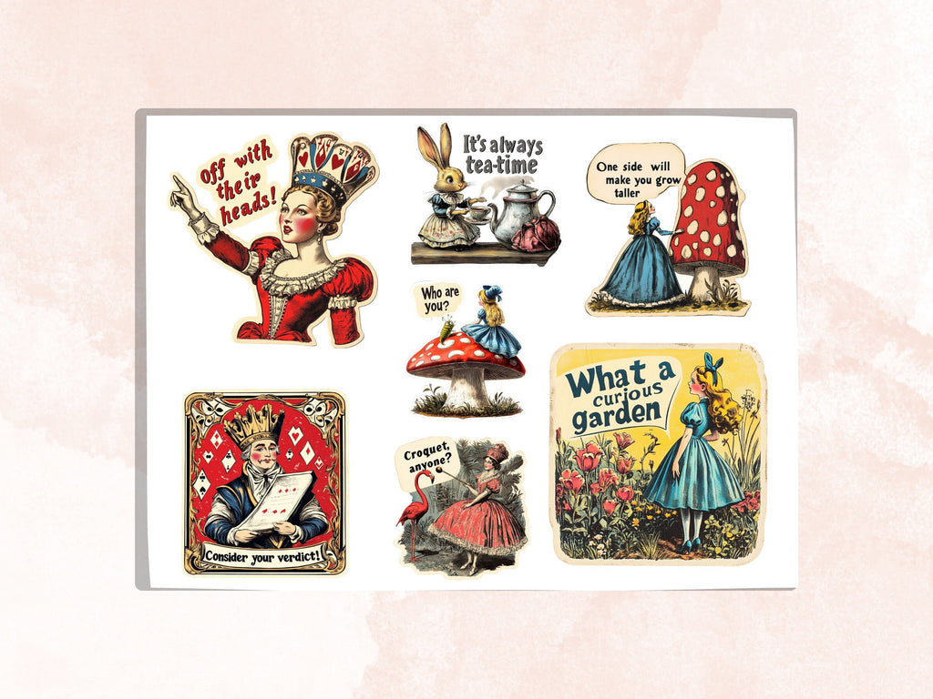 Alice in Wonderland Fussy Cut Pages, Whimsical Alice Fussy Cut Ephemera Collection, Fairytale Add On Journal Kit, Tea Time Scrapbooking