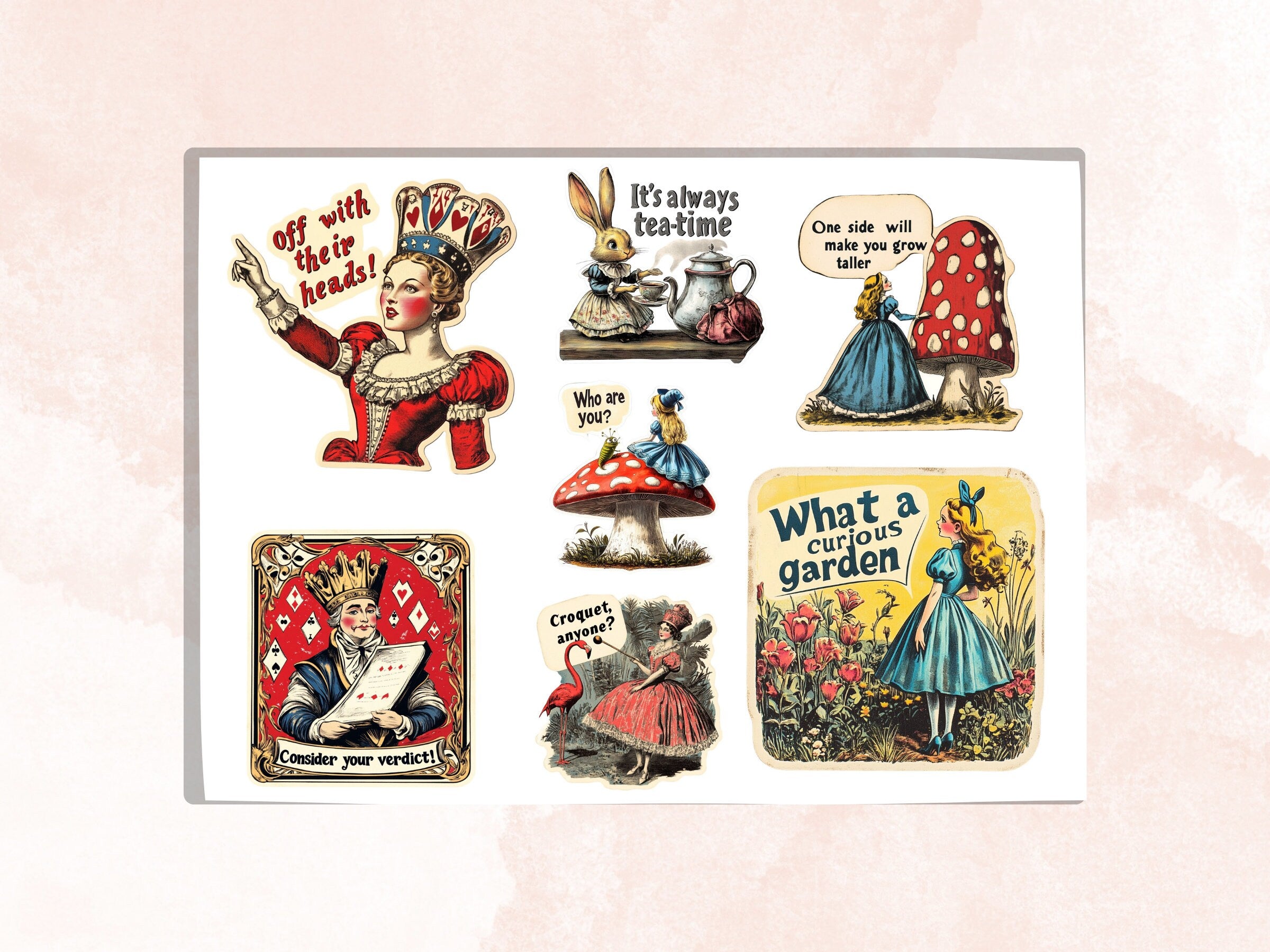 Alice in Wonderland Fussy Cut Pages, Whimsical Alice Fussy Cut Ephemera Collection, Fairytale Add On Journal Kit, Tea Time Scrapbooking