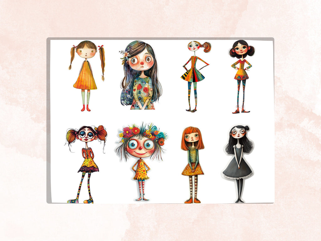 Quirky Funny Girls Fussy Cut Pages, Whimsical Girl Fussy Cut Ephemera Collection, Whimsical Add On Journal Kit, Mixed Media Art Scrapbooking