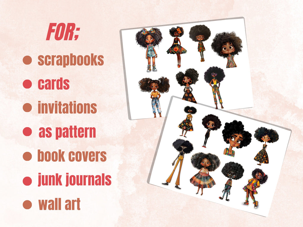 Quirky Black Girls Fussy Cut Pages, Whimsical Afro Girl Fussy Cut Ephemera, Mixed Media Art Add On Journal Kit, Black Girl Scrapbooking