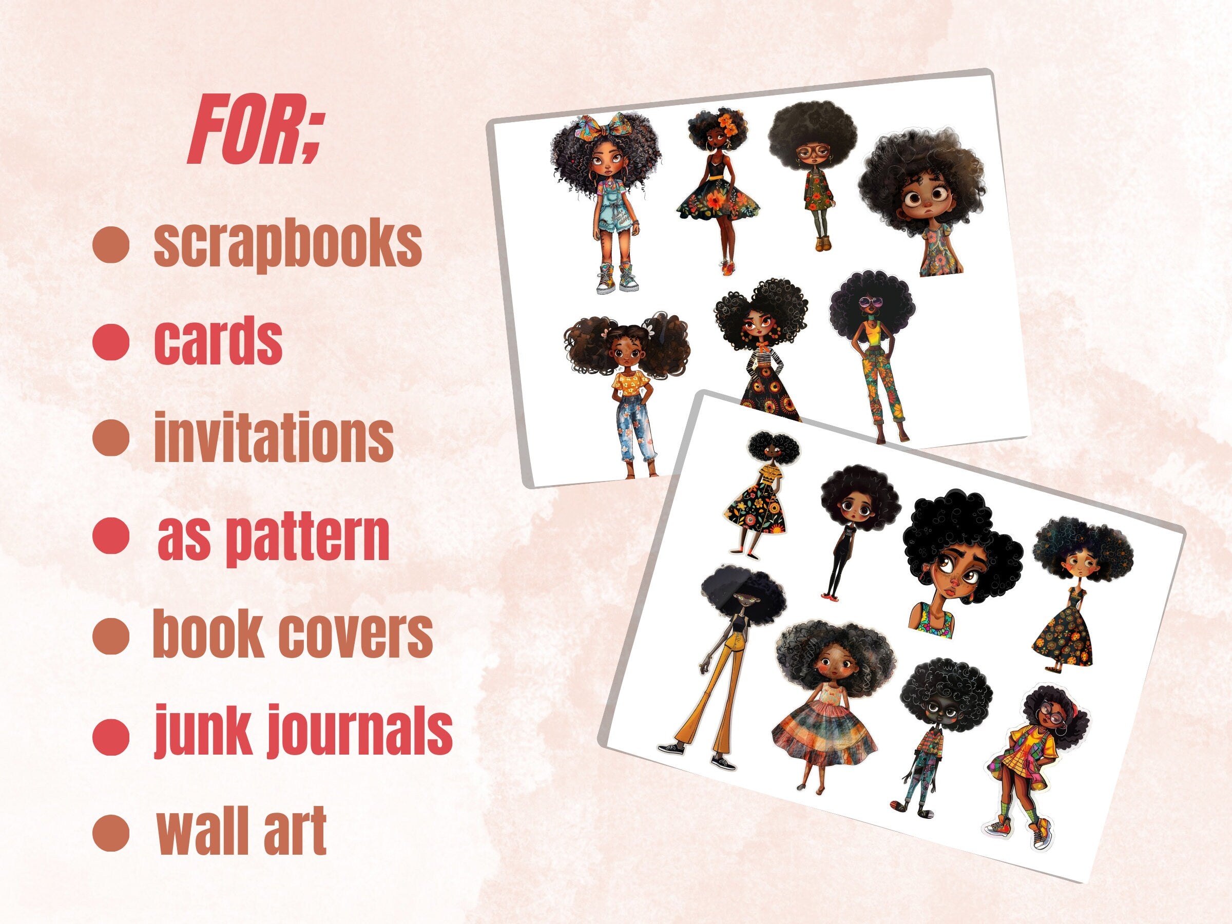 Quirky Black Girls Fussy Cut Pages, Whimsical Afro Girl Fussy Cut Ephemera, Mixed Media Art Add On Journal Kit, Black Girl Scrapbooking