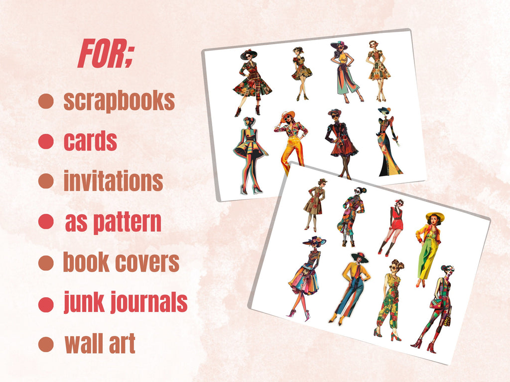 Whimsical Retro Women Fussy Cut Pages, Vintage Ladies Fussy Cut Ephemera Collection, Fashion Add On Journal Kit, Mixed Media Scrapbooking
