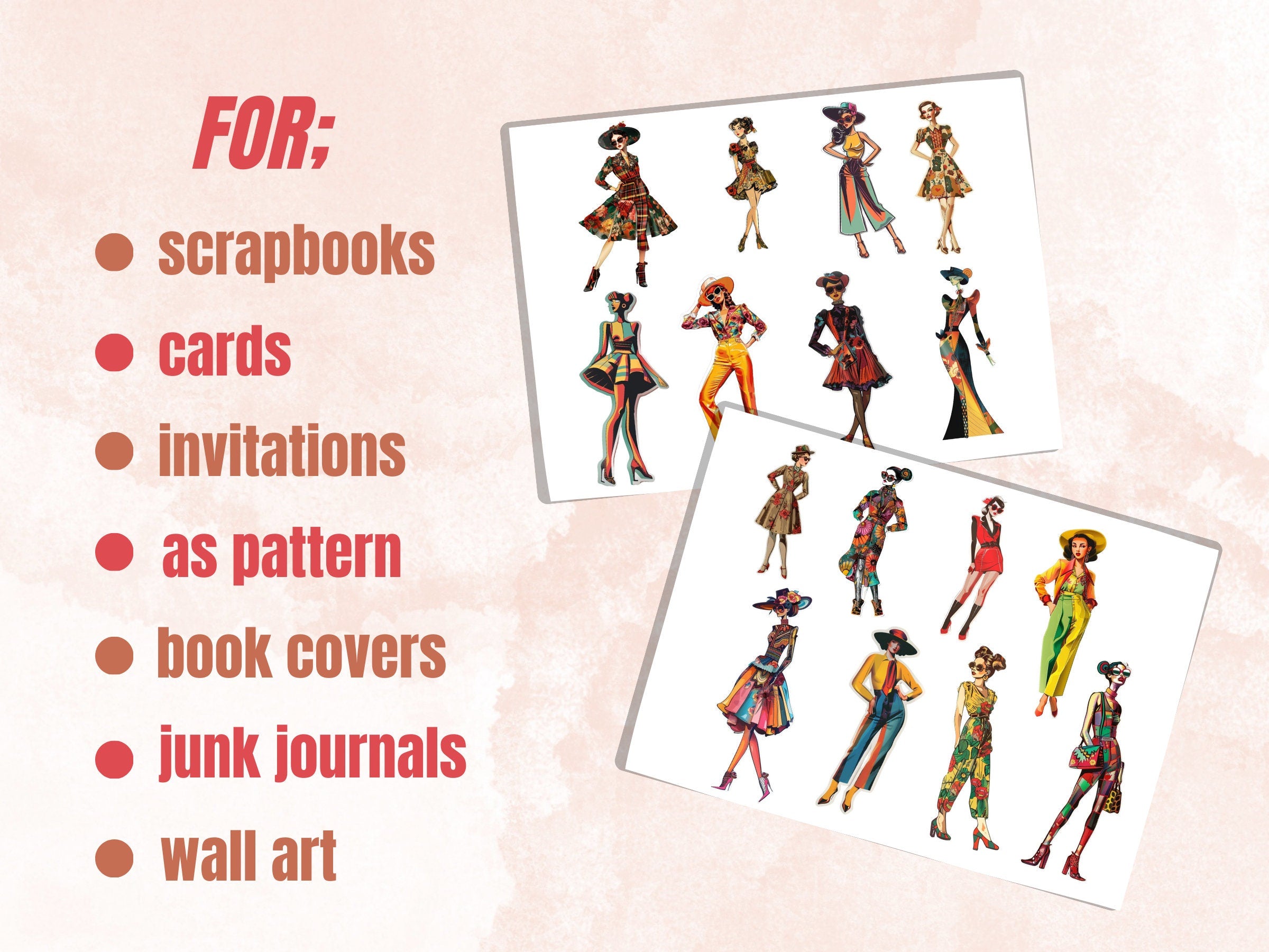Whimsical Retro Women Fussy Cut Pages, Vintage Ladies Fussy Cut Ephemera Collection, Fashion Add On Journal Kit, Mixed Media Scrapbooking