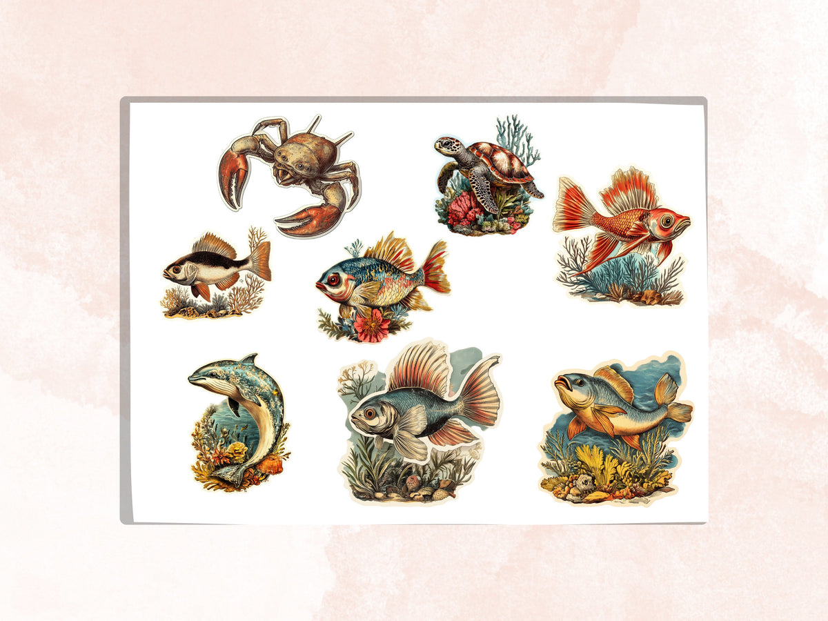 Underwater Fussy Cut Pages, Vintage Under the Sea Fussy Cut Ephemera Sheet, Ocean Journal Add On Kit, Underwater Mixed Media Collage