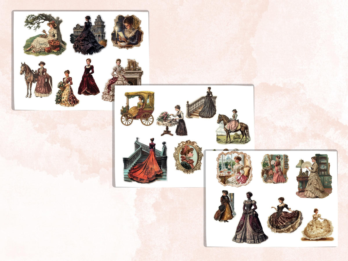 Victorian Ladies Fussy Cut Pages, Vintage Woman Fussy Cut Ephemera Sheet, Victorian Era Journal Add On Kit, Victorian Mixed Media Collage