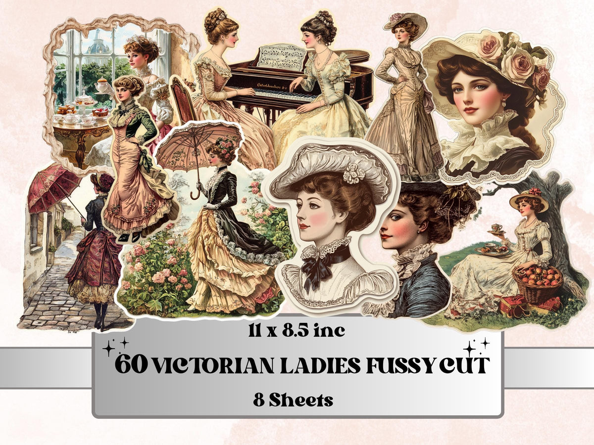 Victorian Ladies Fussy Cut Pages, Vintage Woman Fussy Cut Ephemera Sheet, Victorian Era Journal Add On Kit, Victorian Mixed Media Collage