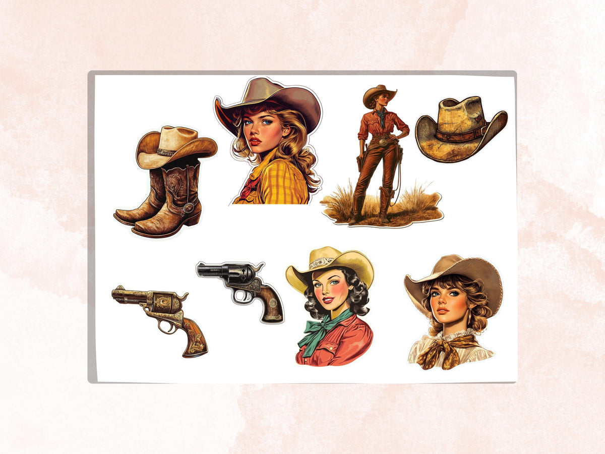 Western Cowgirl Fussy Cut Pages, Desert Girl Fussy Cut Ephemera Sheet, Wild West Retro Cowgirl Journal Add On Kit, Retro Mixed Media Collage