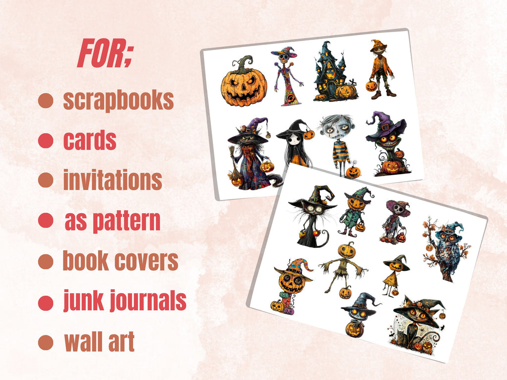 Whimsical Halloween Fussy Cut Pages, Quirky Halloween Fussy Cut Ephemera, Quirky Witch Add On Journal Kit, Witch Scrapbooking, Fall Sticker