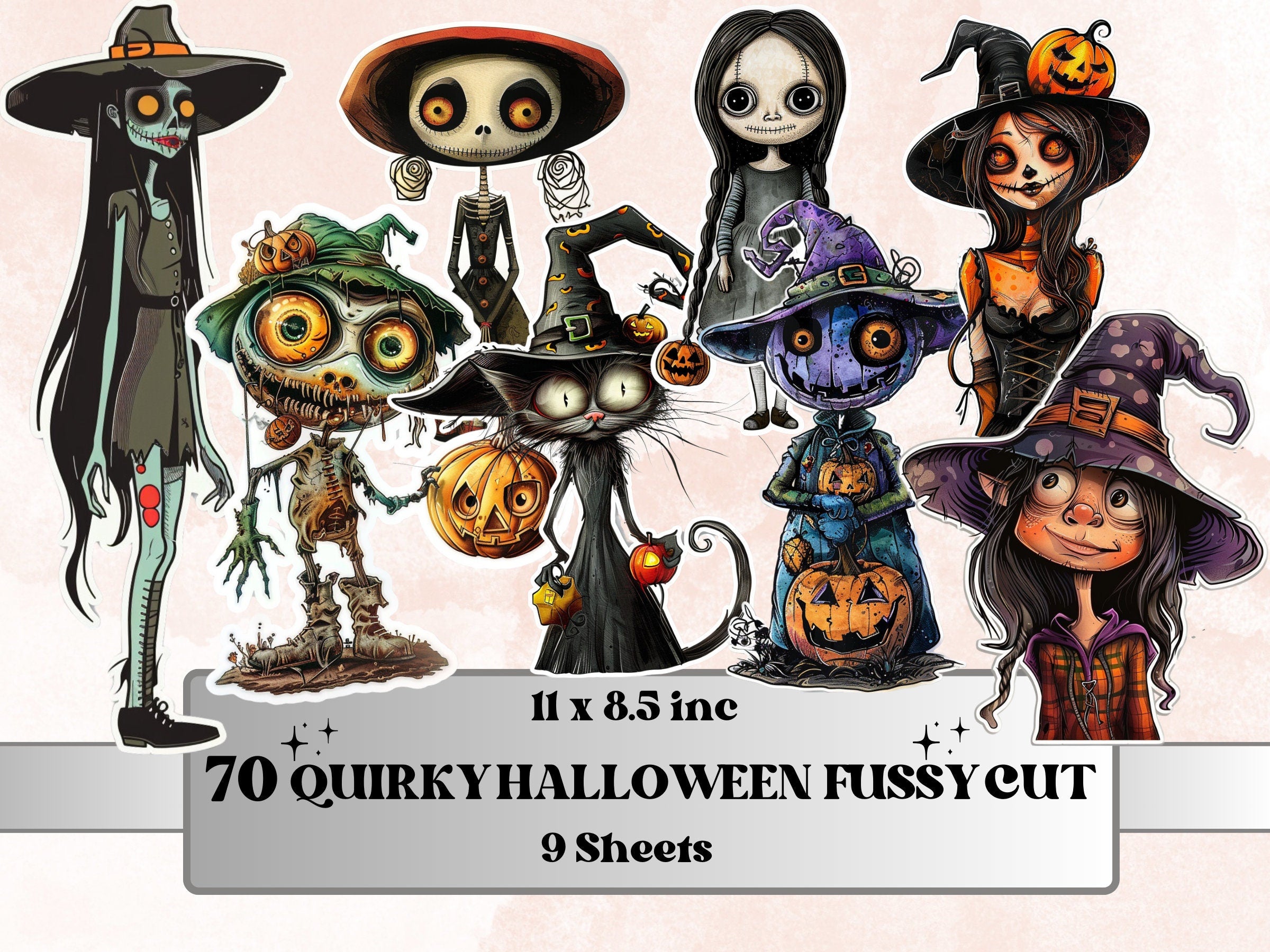 Whimsical Halloween Fussy Cut Pages, Quirky Halloween Fussy Cut Ephemera, Quirky Witch Add On Journal Kit, Witch Scrapbooking, Fall Sticker