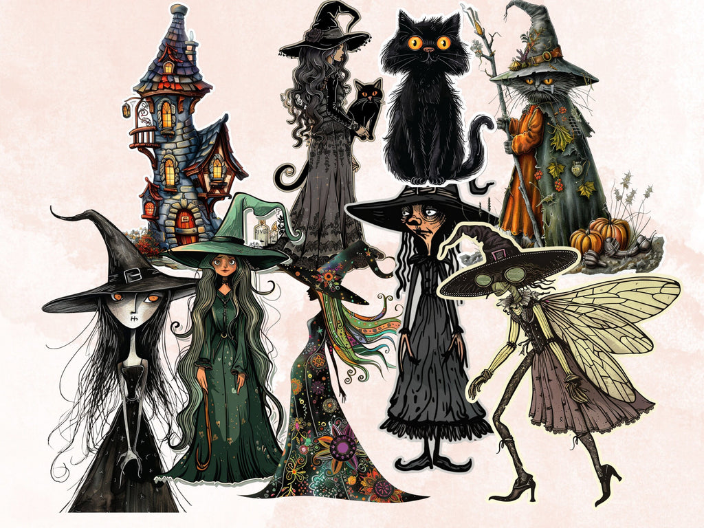 Whimsical Witch Fussy Cut Pages, Quirky Witch Fussy Cut Ephemera, Quirky Halloween Add On Journal Kit, Witchcraft Scrapbooking, Girl Sticker