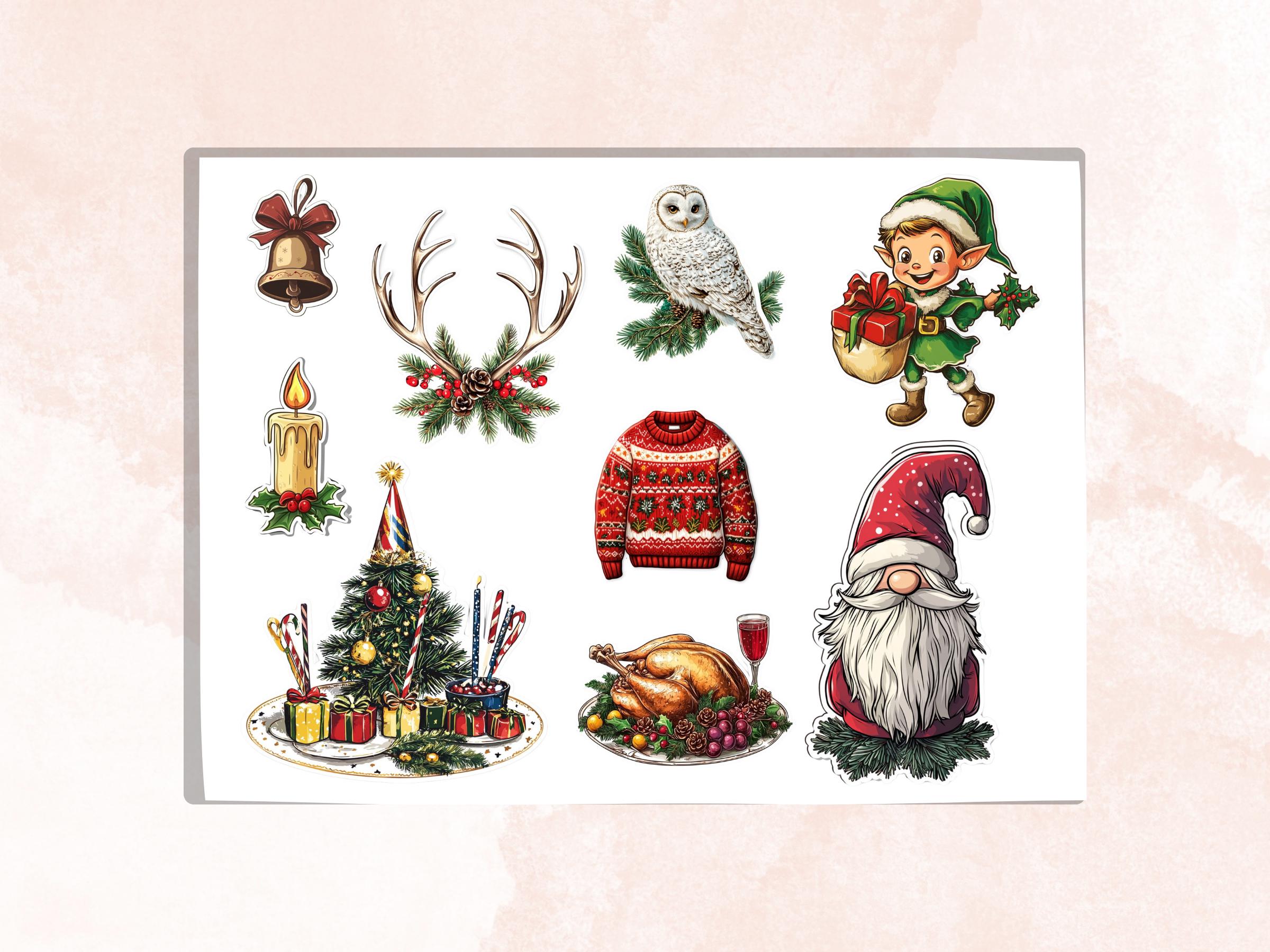 Merry Christmas Fussy Cut Pages, Whimsical Xmas Holiday Fussy Cut Ephemera Sheet, Christmas Journal Add On Kit, Xmas Mixed Media Collage
