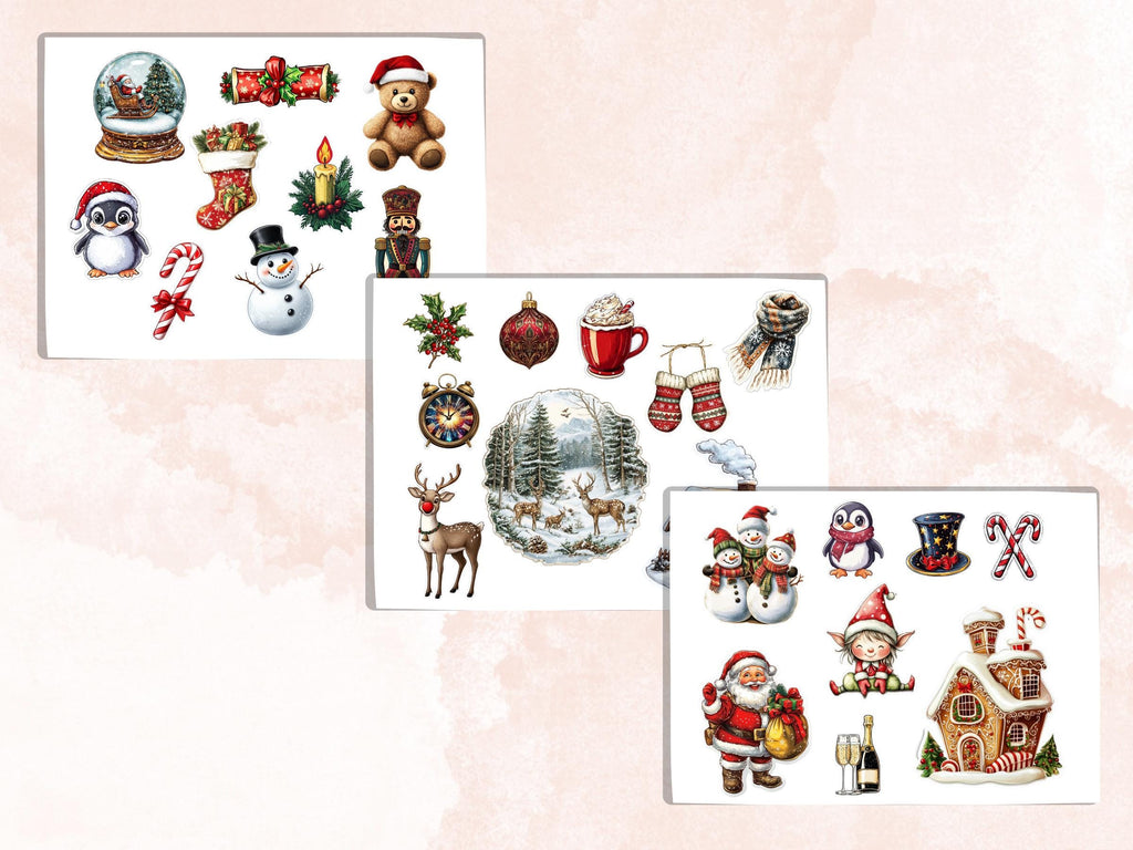Merry Christmas Fussy Cut Pages, Whimsical Xmas Holiday Fussy Cut Ephemera Sheet, Christmas Journal Add On Kit, Xmas Mixed Media Collage