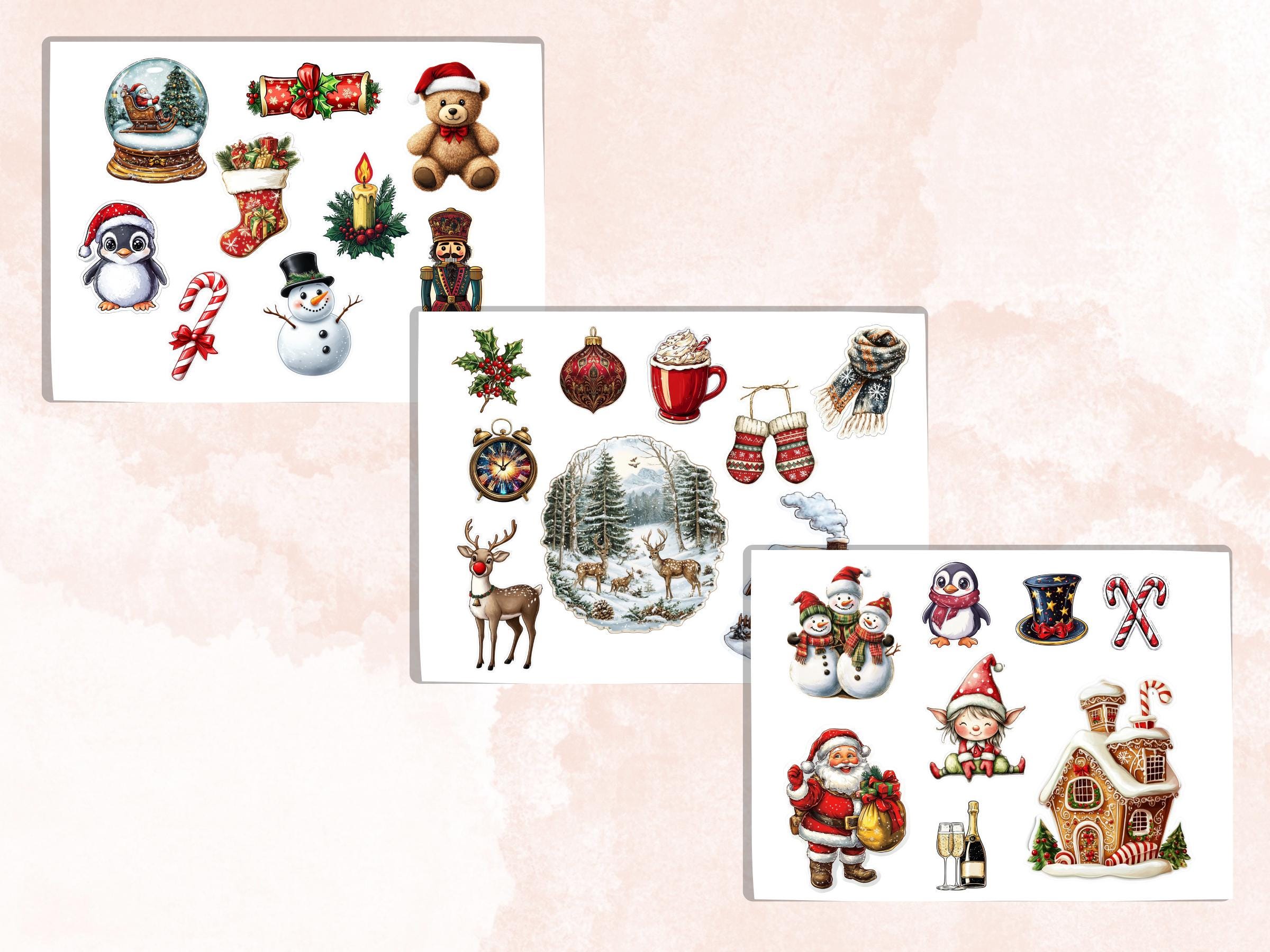 Merry Christmas Fussy Cut Pages, Whimsical Xmas Holiday Fussy Cut Ephemera Sheet, Christmas Journal Add On Kit, Xmas Mixed Media Collage