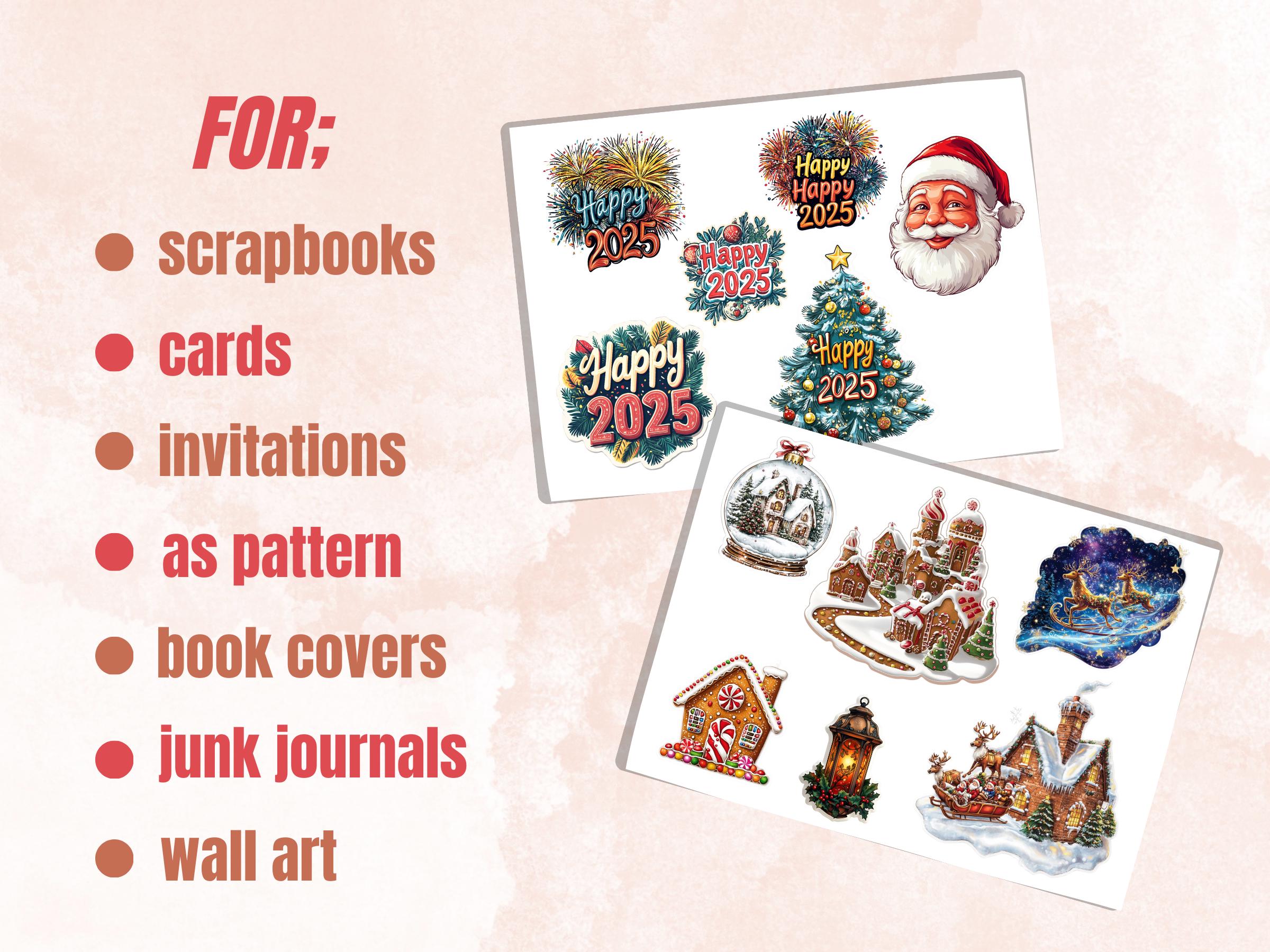 Merry Christmas Fussy Cut Pages, Whimsical Xmas Holiday Fussy Cut Ephemera Sheet, Christmas Journal Add On Kit, Xmas Mixed Media Collage