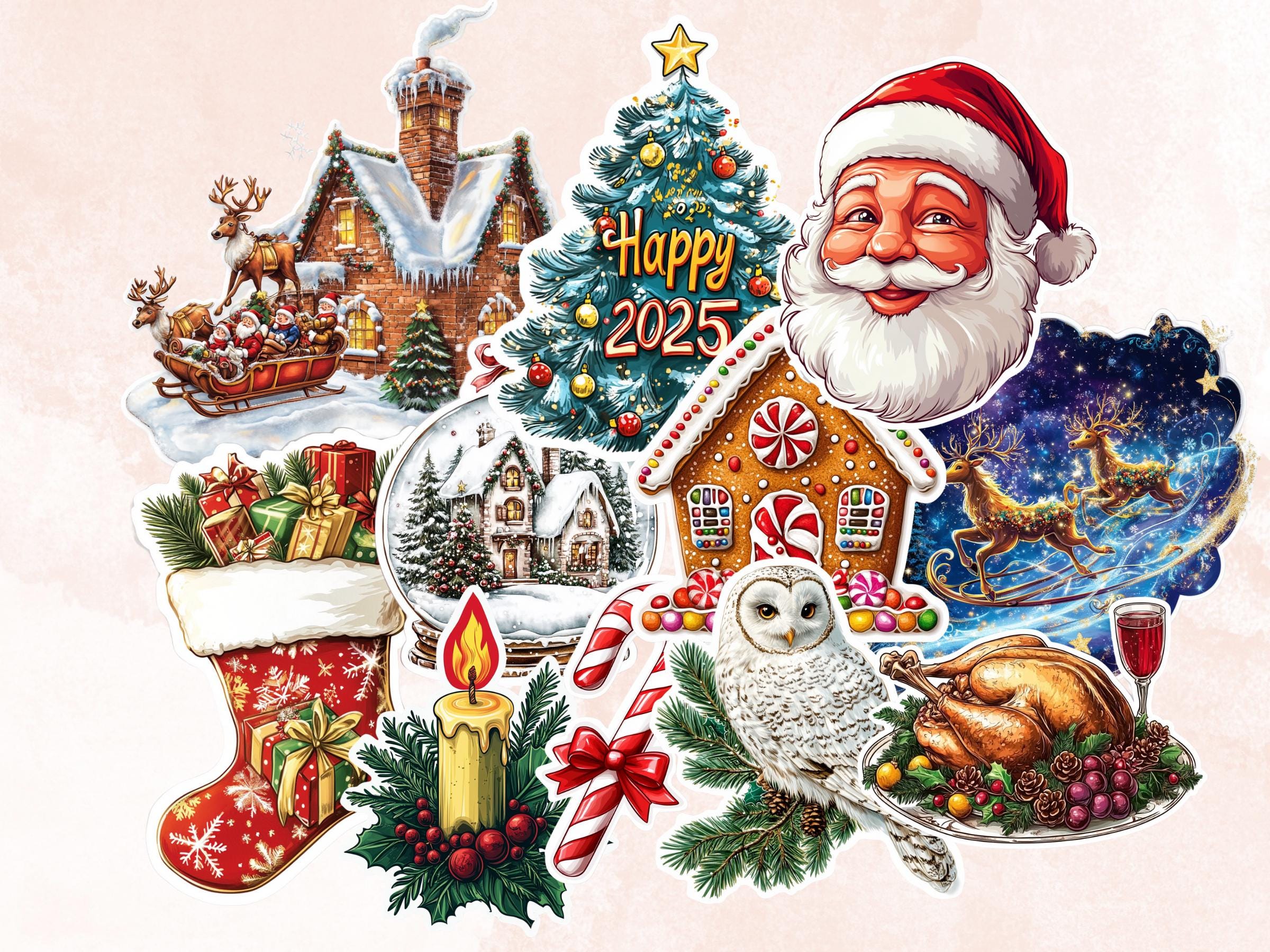 Merry Christmas Fussy Cut Pages, Whimsical Xmas Holiday Fussy Cut Ephemera Sheet, Christmas Journal Add On Kit, Xmas Mixed Media Collage