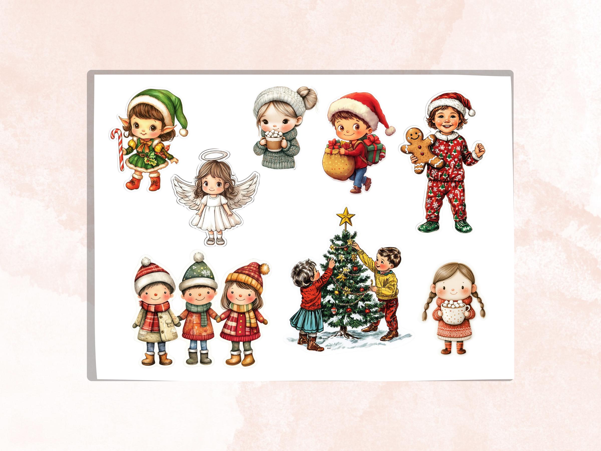 Christmas Kids Fussy Cut Pages, Whimsical Xmas Holiday Fussy Cut Ephemera Sheet, Christmas Journal Add On Kit, Xmas Mixed Media Collage