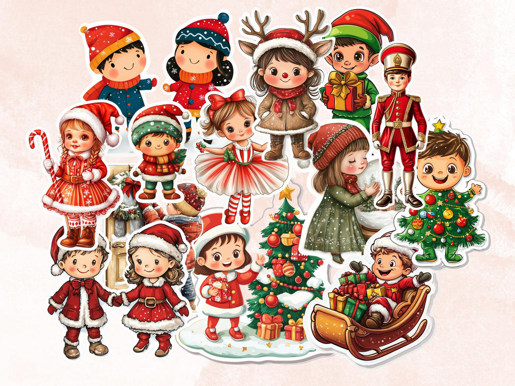 Christmas Kids Fussy Cut Pages, Whimsical Xmas Holiday Fussy Cut Ephemera Sheet, Christmas Journal Add On Kit, Xmas Mixed Media Collage
