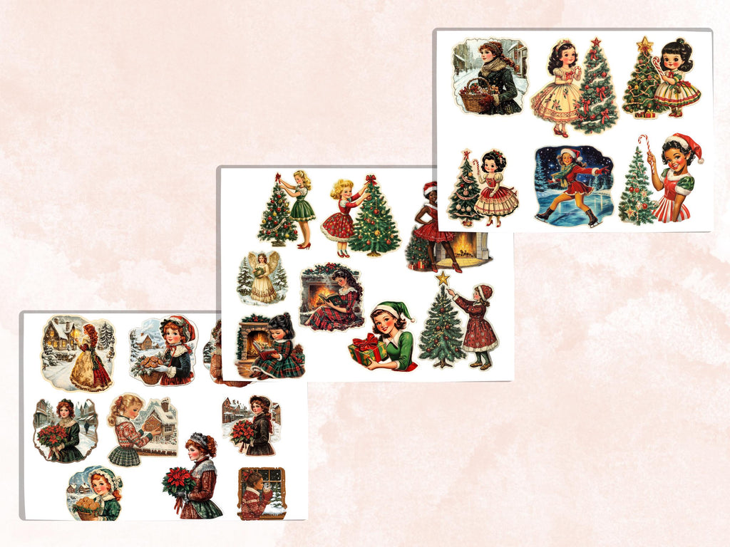 Christmas Girls Fussy Cut Pages, Whimsical Xmas Holiday Fussy Cut Ephemera Sheet, Christmas Journal Add On Kit, Xmas Mixed Media Collage