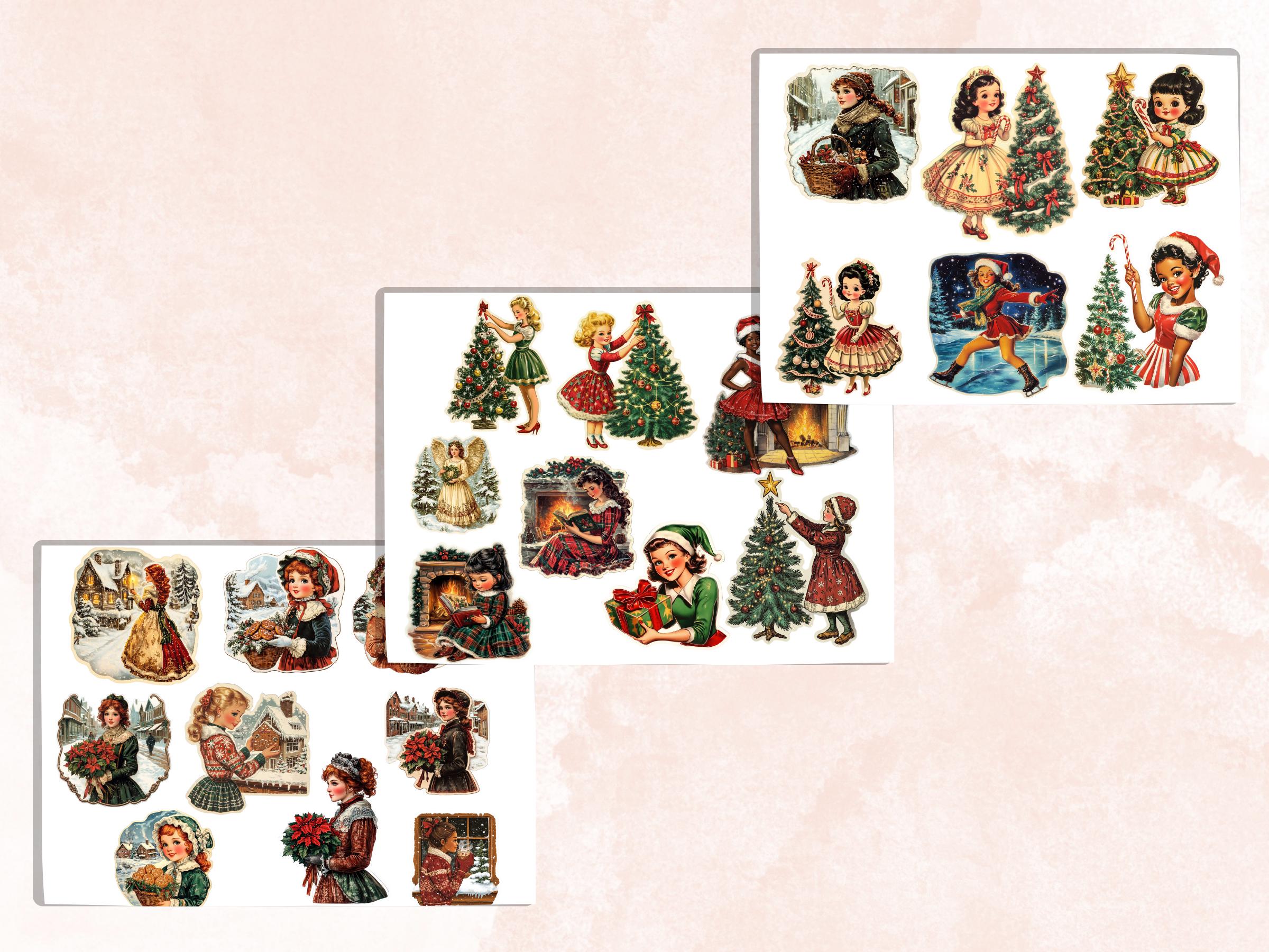 Christmas Girls Fussy Cut Pages, Whimsical Xmas Holiday Fussy Cut Ephemera Sheet, Christmas Journal Add On Kit, Xmas Mixed Media Collage