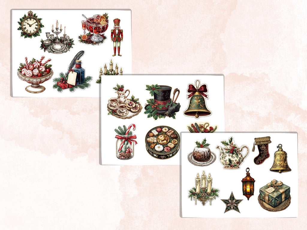 Victorian Christmas Fussy Cut Pages, Whimsical Xmas Holiday Fussy Cut Ephemera Sheet, Christmas Journal Add On Kit, Xmas Mixed Media Collage