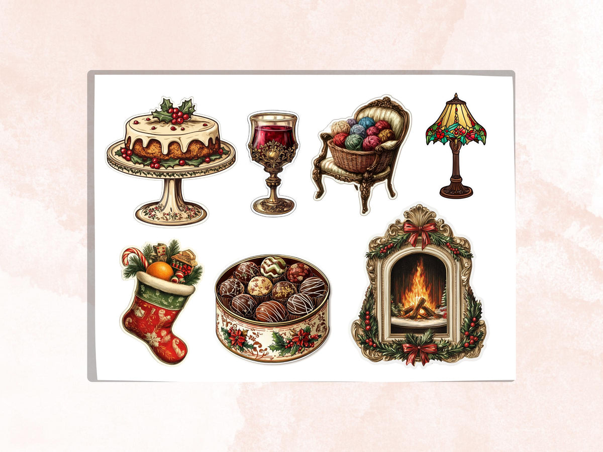 Victorian Christmas Fussy Cut Pages, Whimsical Xmas Holiday Fussy Cut Ephemera Sheet, Christmas Journal Add On Kit, Xmas Mixed Media Collage