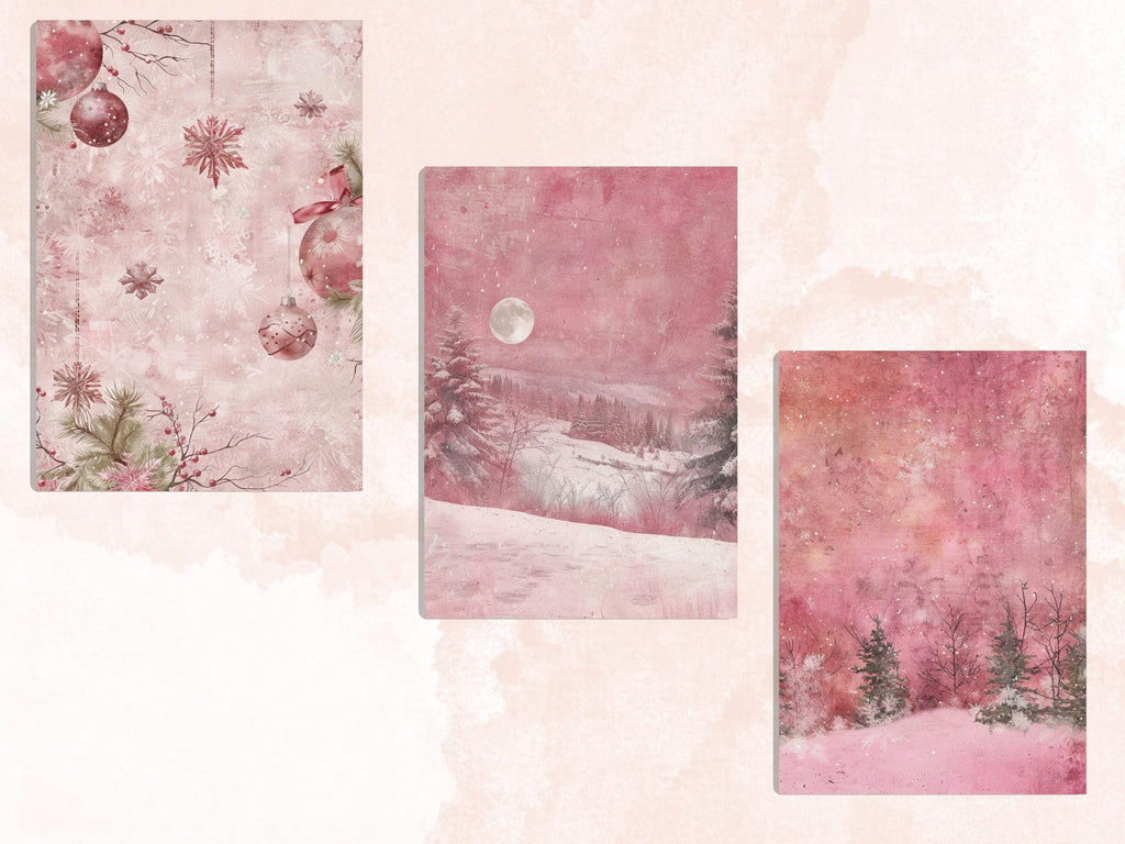 Printable Pink Christmas Digital Journal Paper, Mixed Media Christmas Collage, Pink Xmas Noel Pages, Download Junk Journal, Scrapbooking
