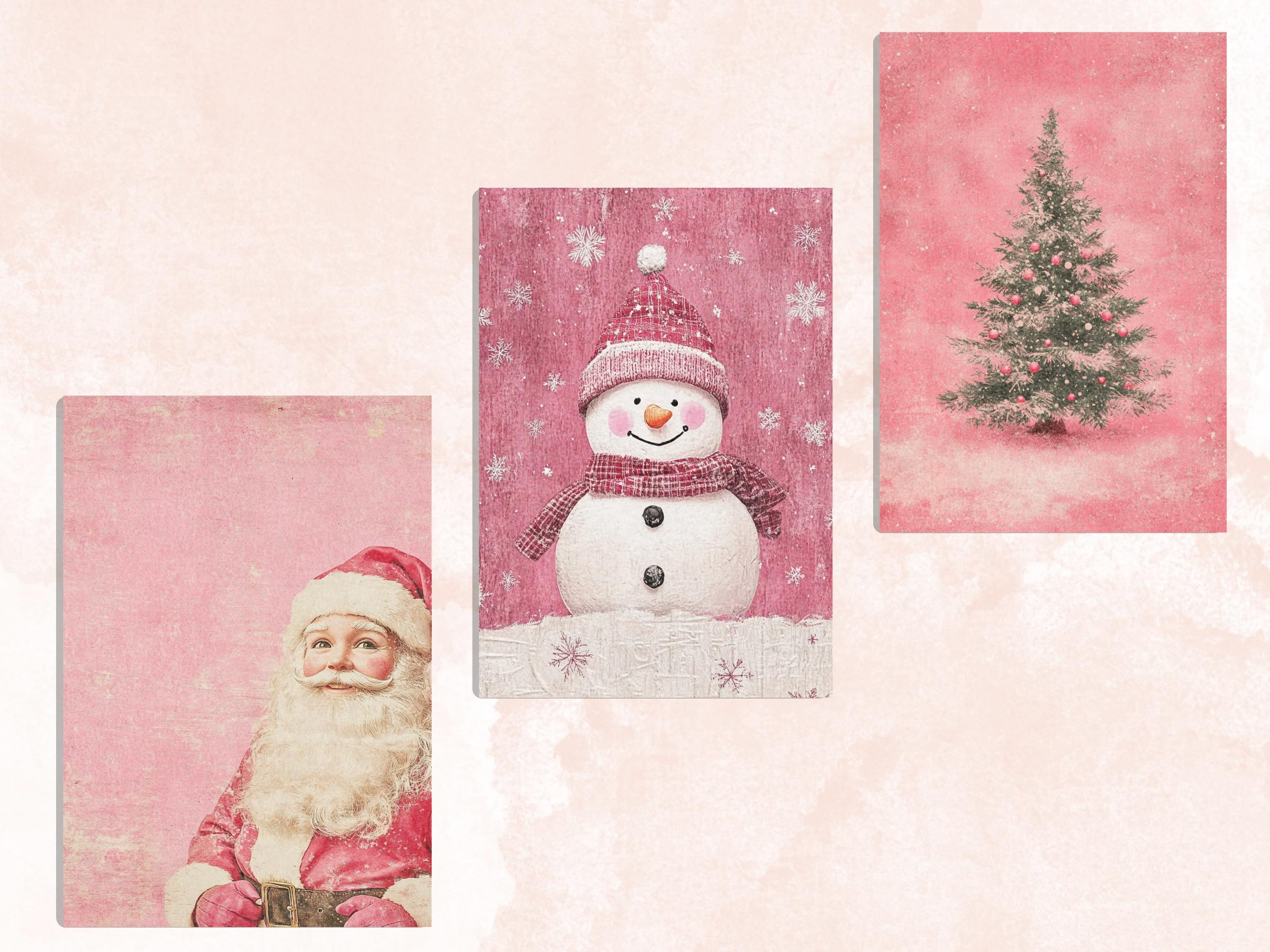 Printable Pink Christmas Digital Journal Paper, Mixed Media Christmas Collage, Pink Xmas Noel Pages, Download Junk Journal, Scrapbooking