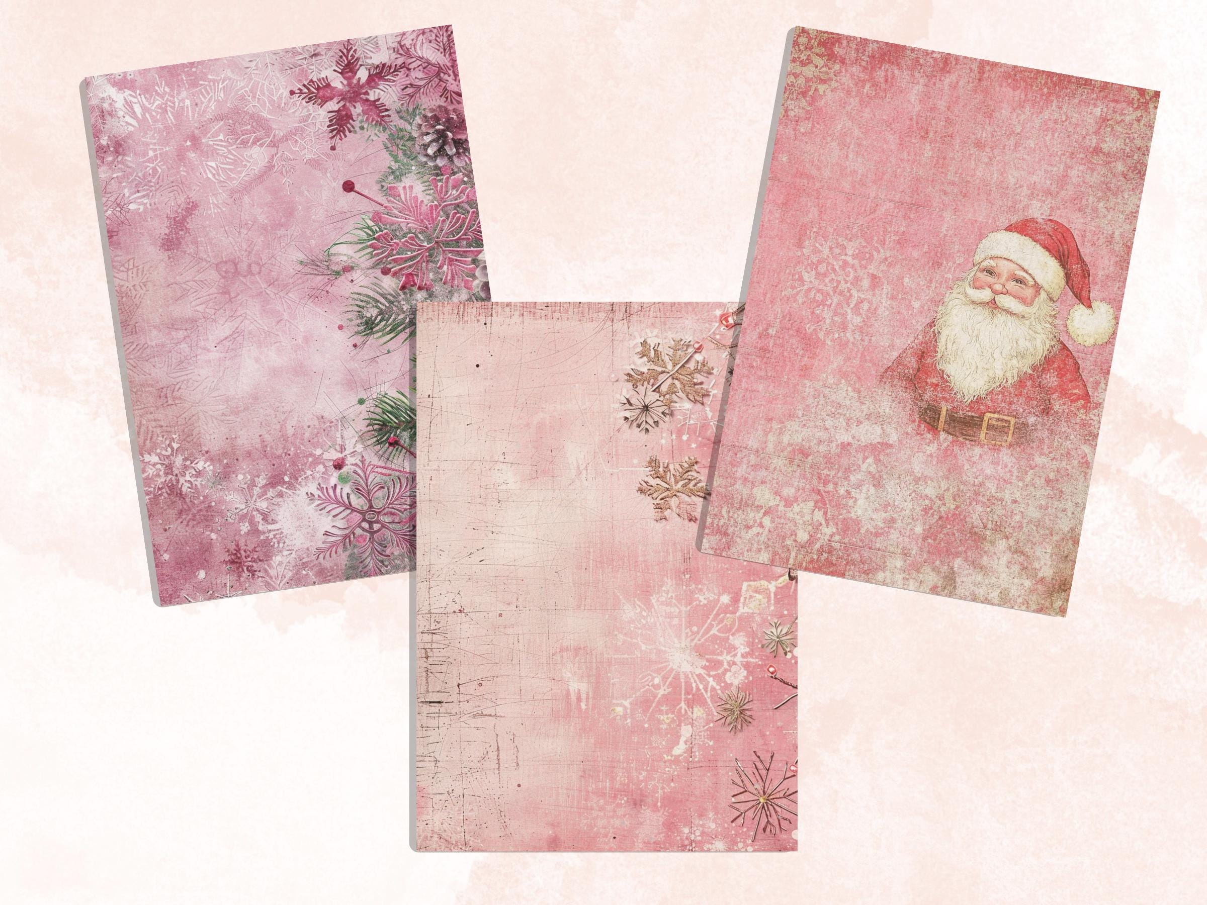 Printable Pink Christmas Digital Journal Paper, Mixed Media Christmas Collage, Pink Xmas Noel Pages, Download Junk Journal, Scrapbooking