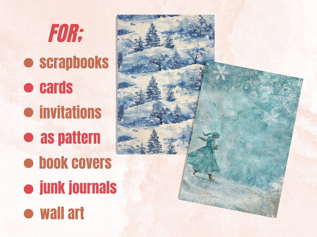 Printable Blue Christmas Digital Journal Paper, Mixed Media Christmas Collage, Blue Xmas Noel Pages, Download Junk Journal, Scrapbooking