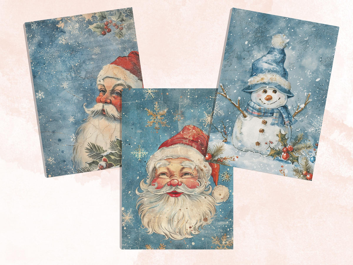 Printable Blue Christmas Digital Journal Paper, Mixed Media Christmas Collage, Blue Xmas Noel Pages, Download Junk Journal, Scrapbooking