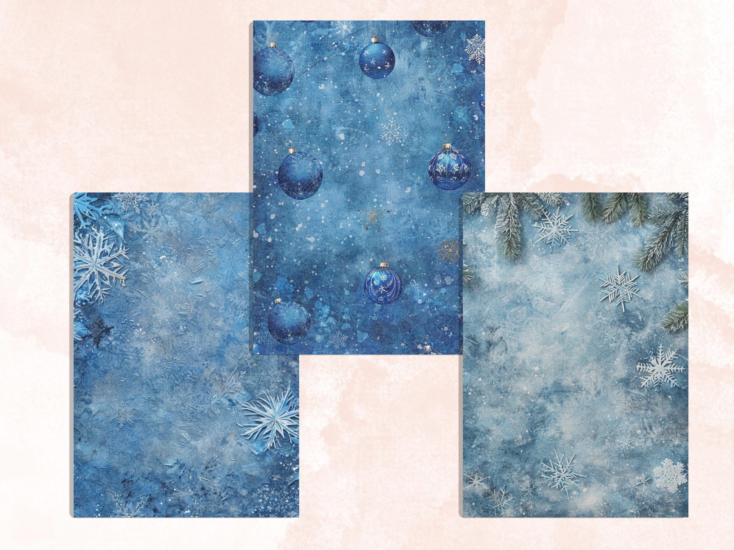 Printable Blue Christmas Digital Journal Paper, Mixed Media Christmas Collage, Blue Xmas Noel Pages, Download Junk Journal, Scrapbooking