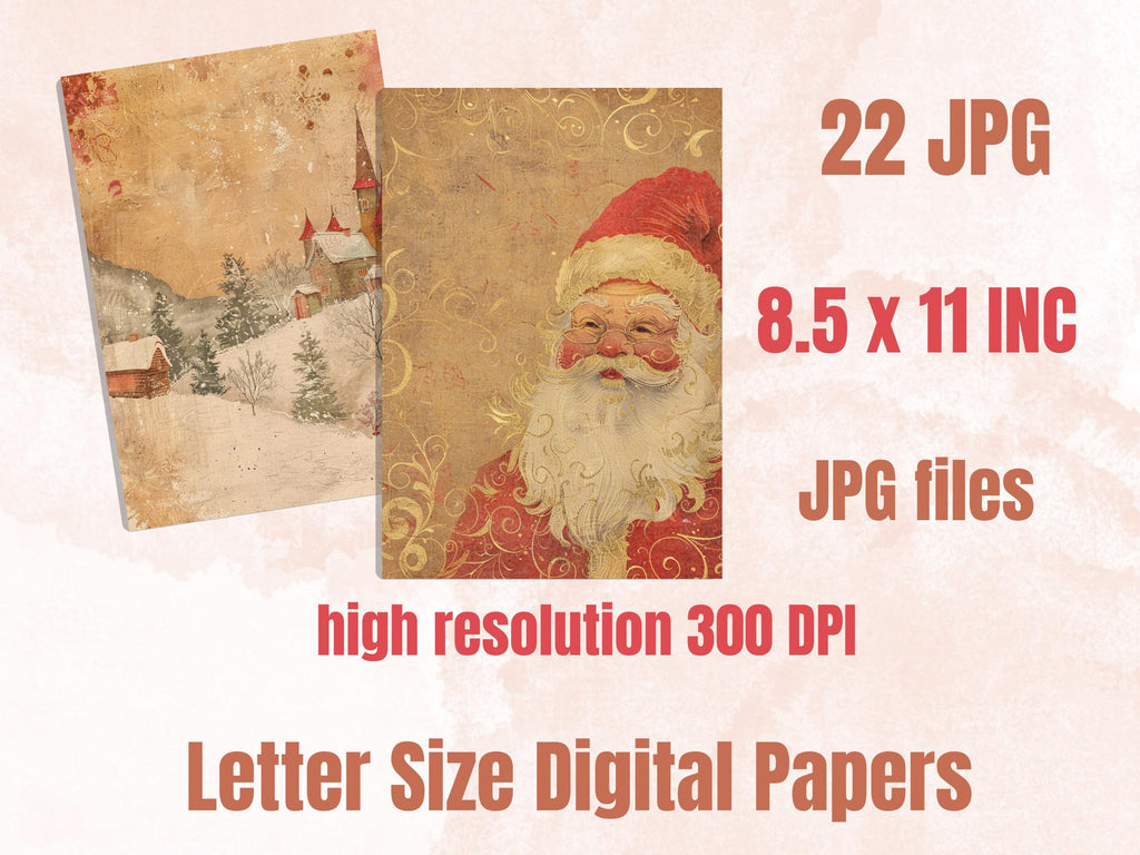 Printable Gold and Red Christmas Digital Paper, Mixed Media Christmas Collage, Gold Xmas Noel Pages, Download Junk Journal, Scrapbooking